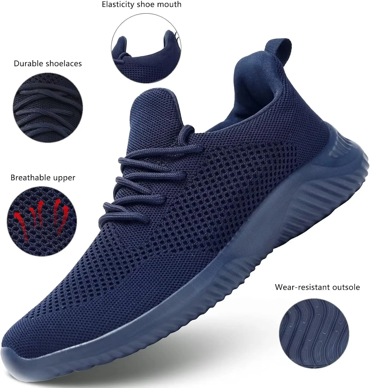 Mens Slip-on Tennis Shoes Walking Running Sneakers Lightweight Breathable Casual Soft Sole Mesh Work Gym Trainers