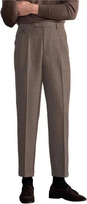 Men's Suit Tweed Pants Vintage Trousers Herringbone Wool Pleat-Front Dress Suit Pants