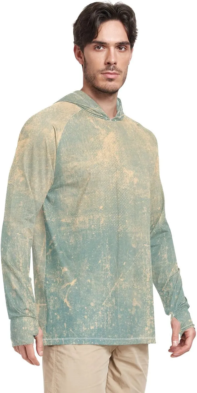 Mens Sun Protection Hoodie Long Sleeve Mens Sun Shirts UPF 50  Rashguard for Men Sun Proof Shirts Grunge Texture