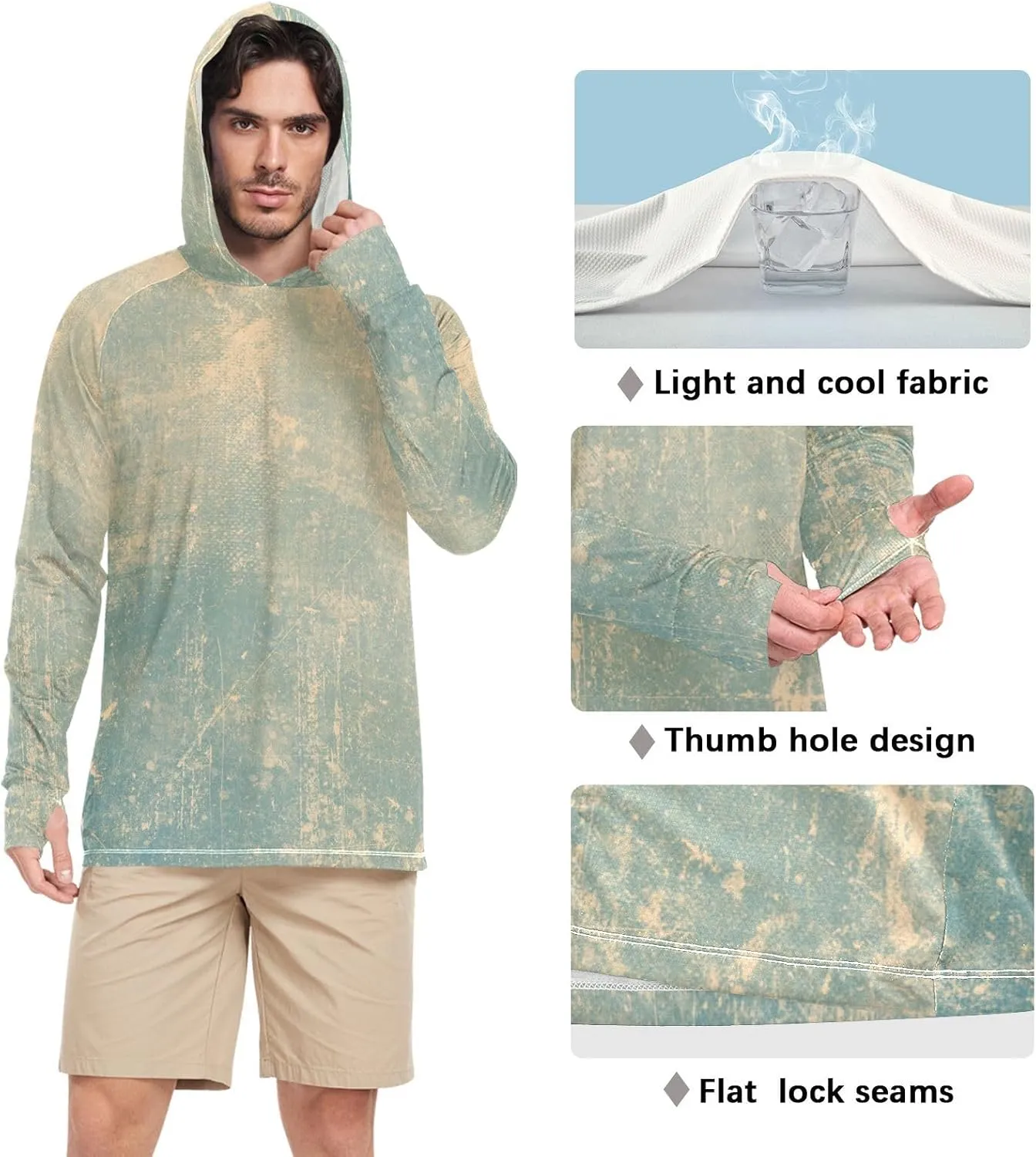 Mens Sun Protection Hoodie Long Sleeve Mens Sun Shirts UPF 50  Rashguard for Men Sun Proof Shirts Grunge Texture