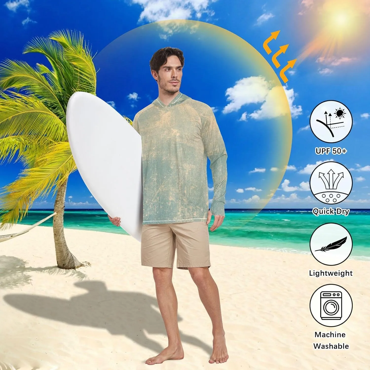 Mens Sun Protection Hoodie Long Sleeve Mens Sun Shirts UPF 50  Rashguard for Men Sun Proof Shirts Grunge Texture