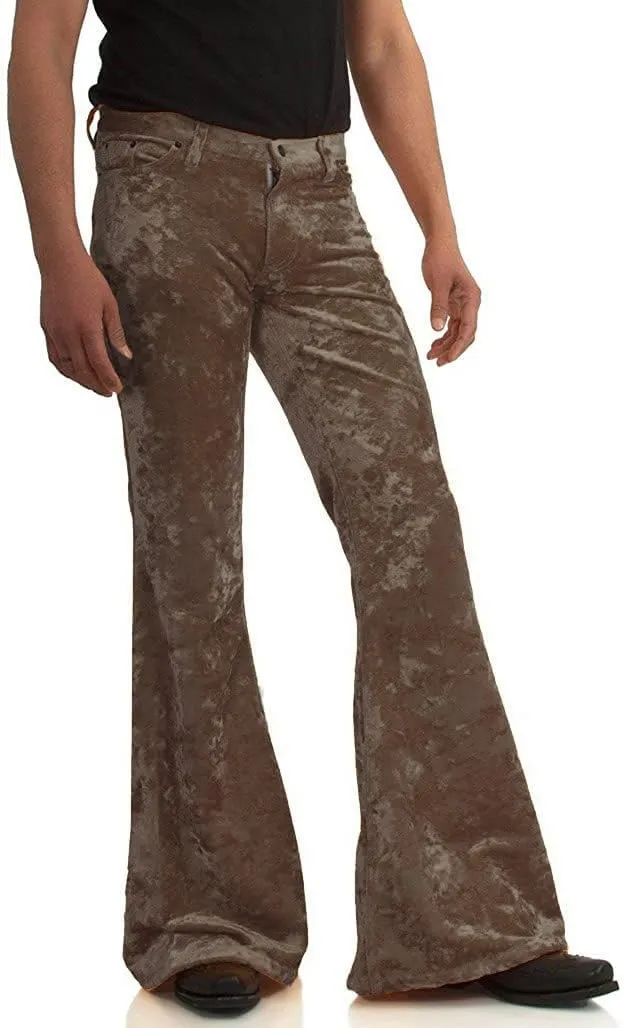 Men's Velvet Relaxed Vintage 60s 70s Bell Bottom Stretch Fit Classic Comfort Flared Flares Retro Leg Disco Pants