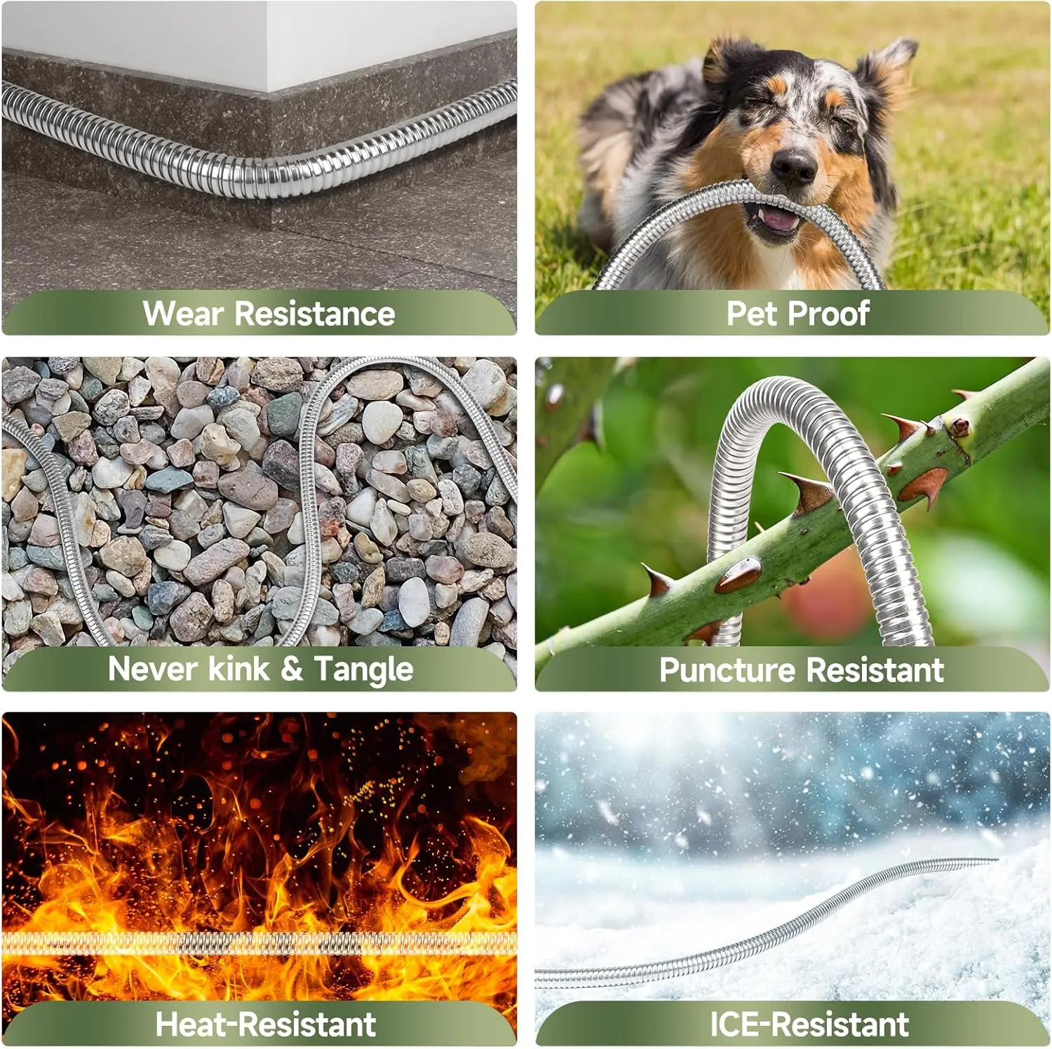 Metal Garden Hose 100 ft Stainless Steel Water Hose Heavy Duty with 10 Way Nozzle-Flexible Lightweight Durable No Kink & Tangle Hoses Pipe Strong 3/4’’ Solid Brass Fitting for Outdoor Yard