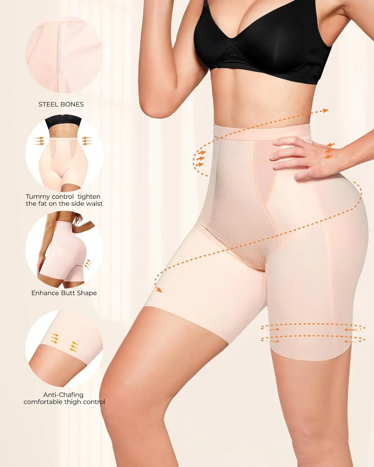 Mid-High Waist Shapewear Shorts Tummy Control Shorts Seamless Compression No Show Waist Trainer Thigh Slimmer