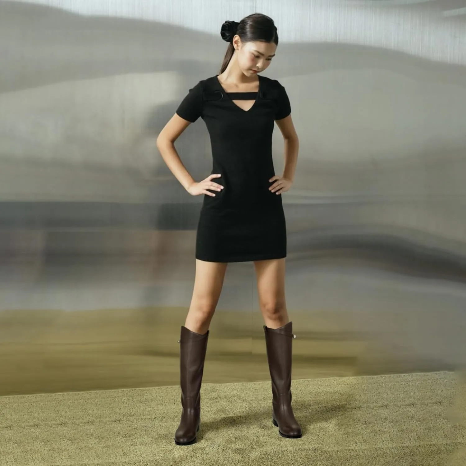 MIRAAZZURRA Flat Knee High Boots Women Round Toe Tall Flat Boots with Buckle Back Zipper Womens Riding Boots