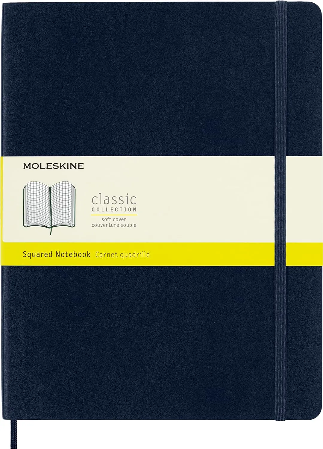 Moleskine Classic Notebook, Soft Cover, XL (7.5" x 9.5") Squared/Grid, Sapphire Blue, 192 Pages