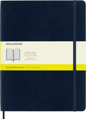 Moleskine Classic Notebook, Soft Cover, XL (7.5" x 9.5") Squared/Grid, Sapphire Blue, 192 Pages