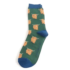 Mr Sparrow Highland Herd Green Bamboo Socks