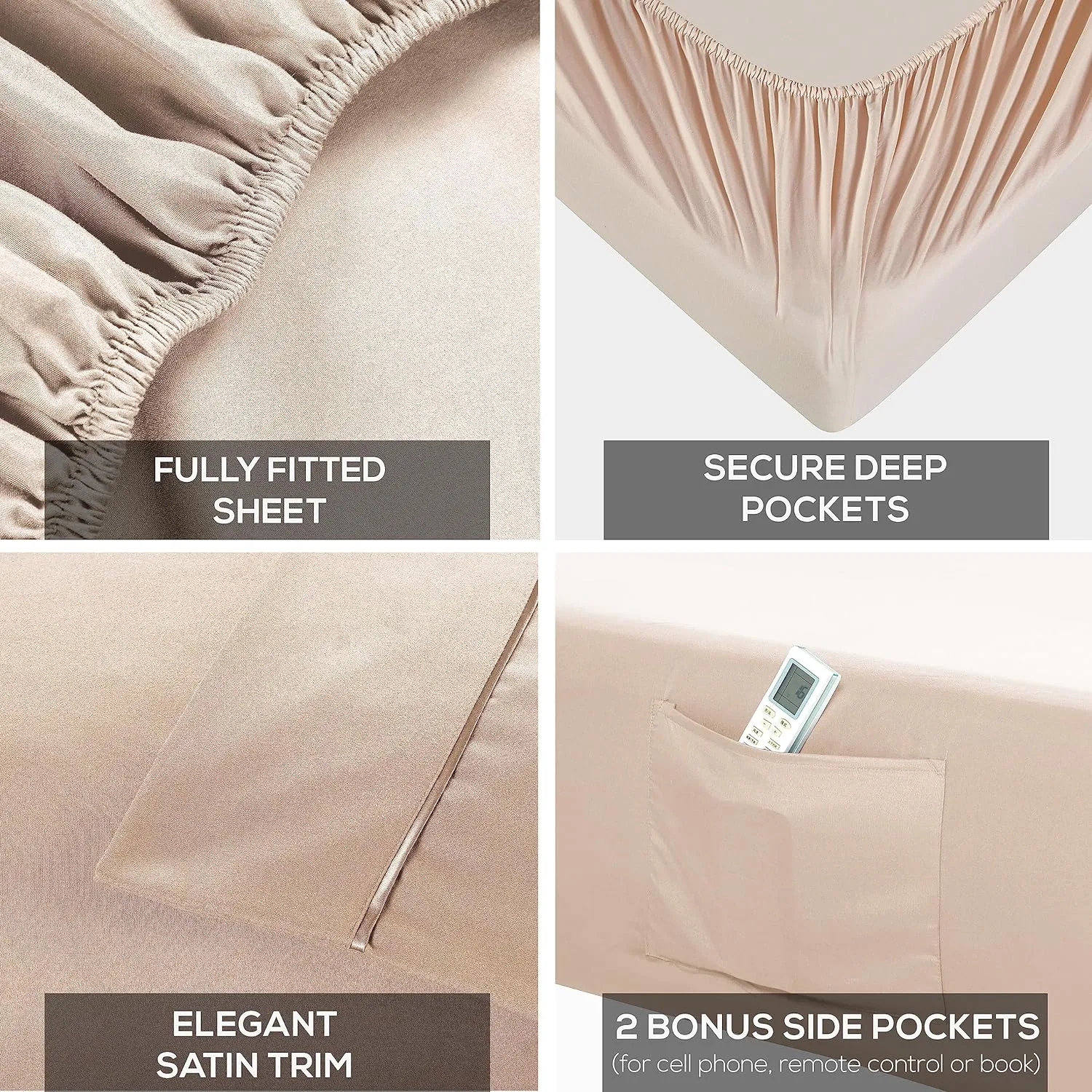 Mueller Ultratemp King Size Sheets Set, Super Soft 1800, 6 Piece, Deep Pocket up to 16" Cooling Sheets King Size, Transfers Heat, Breathes Better, Hypoallergenic, Wrinkle, Cream