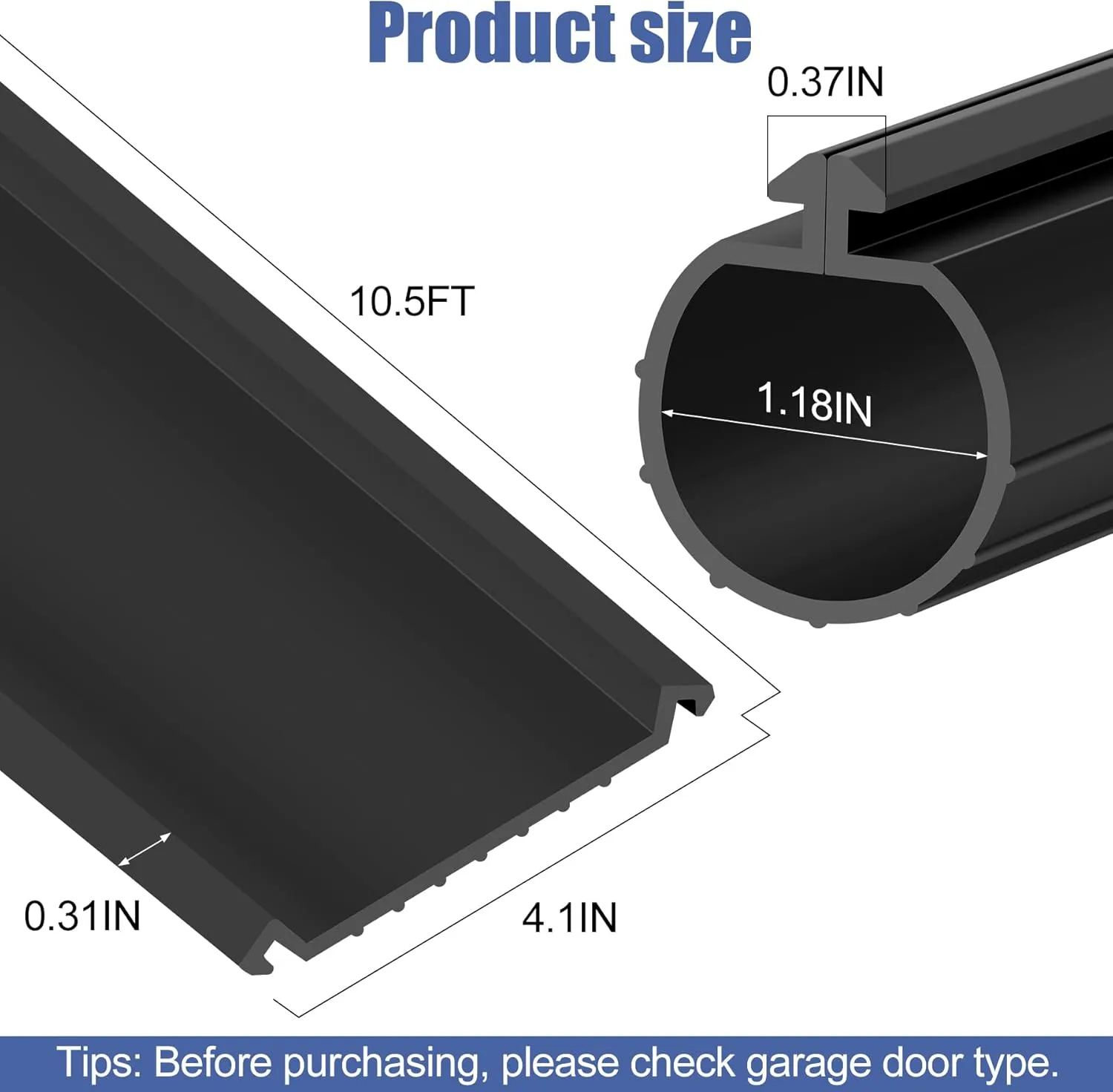MYFAMIREA 10.5FT Garage Door Seals Bottom Rubber for Clopay Weather Stripping EPDM Weatherproofing Garage Door Bottom Seal Strip Replacement Kit for Single Slot, Flexible and Easy to Install, Black
