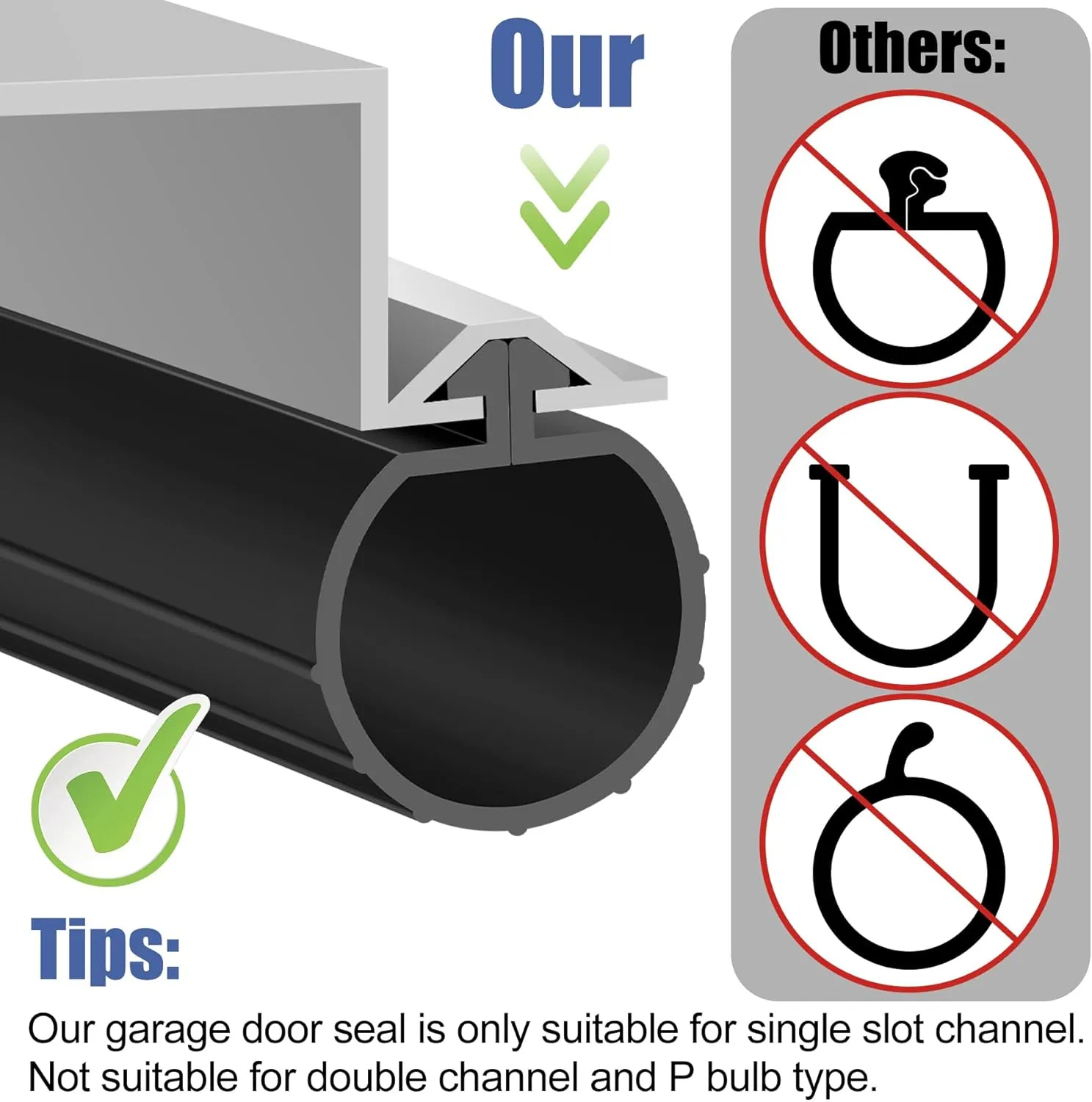 MYFAMIREA 10.5FT Garage Door Seals Bottom Rubber for Clopay Weather Stripping EPDM Weatherproofing Garage Door Bottom Seal Strip Replacement Kit for Single Slot, Flexible and Easy to Install, Black