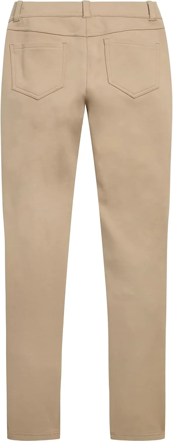 Nautica Girls' School Uniform Interlock Skinny Leg Jegging, Elasticized Waistband with Faux Button Closure, Stretch Material