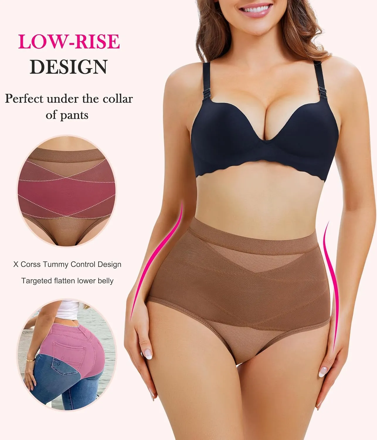 Nebility 2 Piece Tummy Control Shapewear Butt Lifting Underwear for Women Lower Belly Waist Trainer Seamless Faja Body Shaper