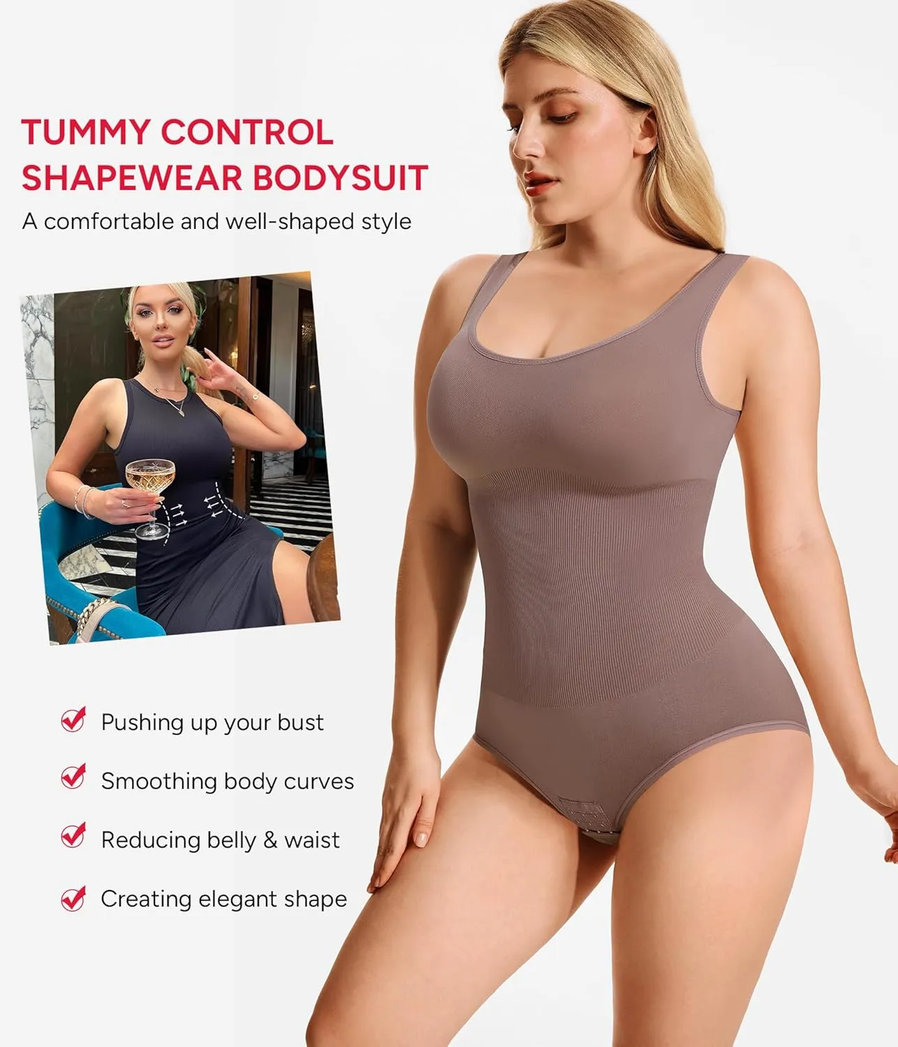 Nebility Bodysuit Shapewear for Women Tummy Control Body Shaper Faja Waist Trainer Seamless Body Suit Going Out Tops