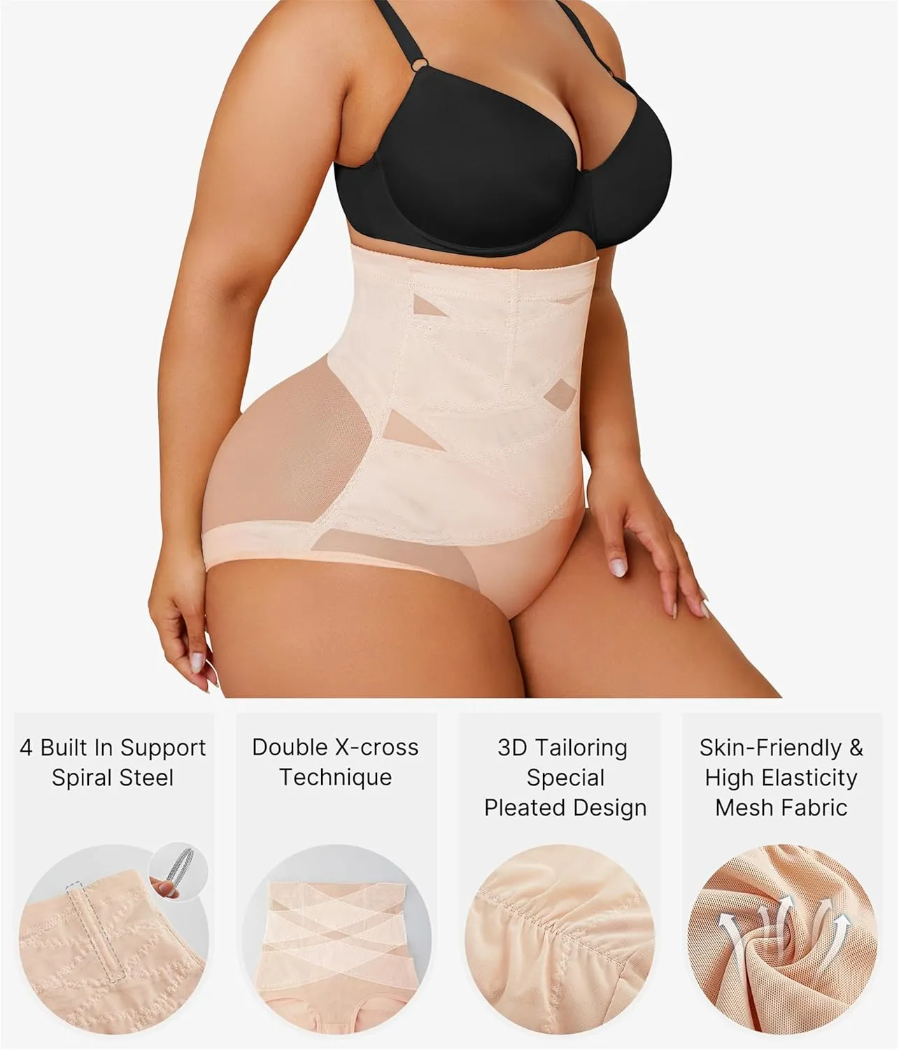 Nebility Plus Size Shapewear for Women Tummy Control Butt Lifting Panties Hi- Waist Trainer Body Shaper Short Belly Underwear