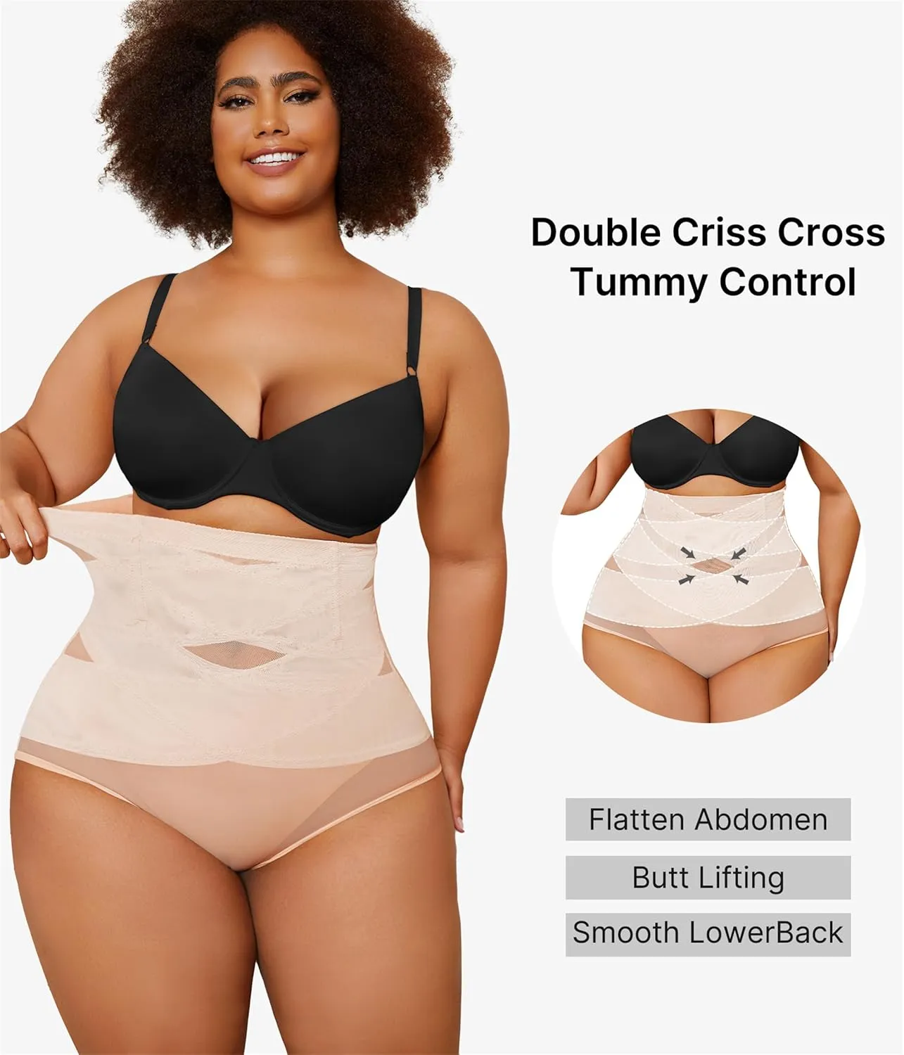 Nebility Plus Size Shapewear for Women Tummy Control Butt Lifting Panties Hi- Waist Trainer Body Shaper Short Belly Underwear