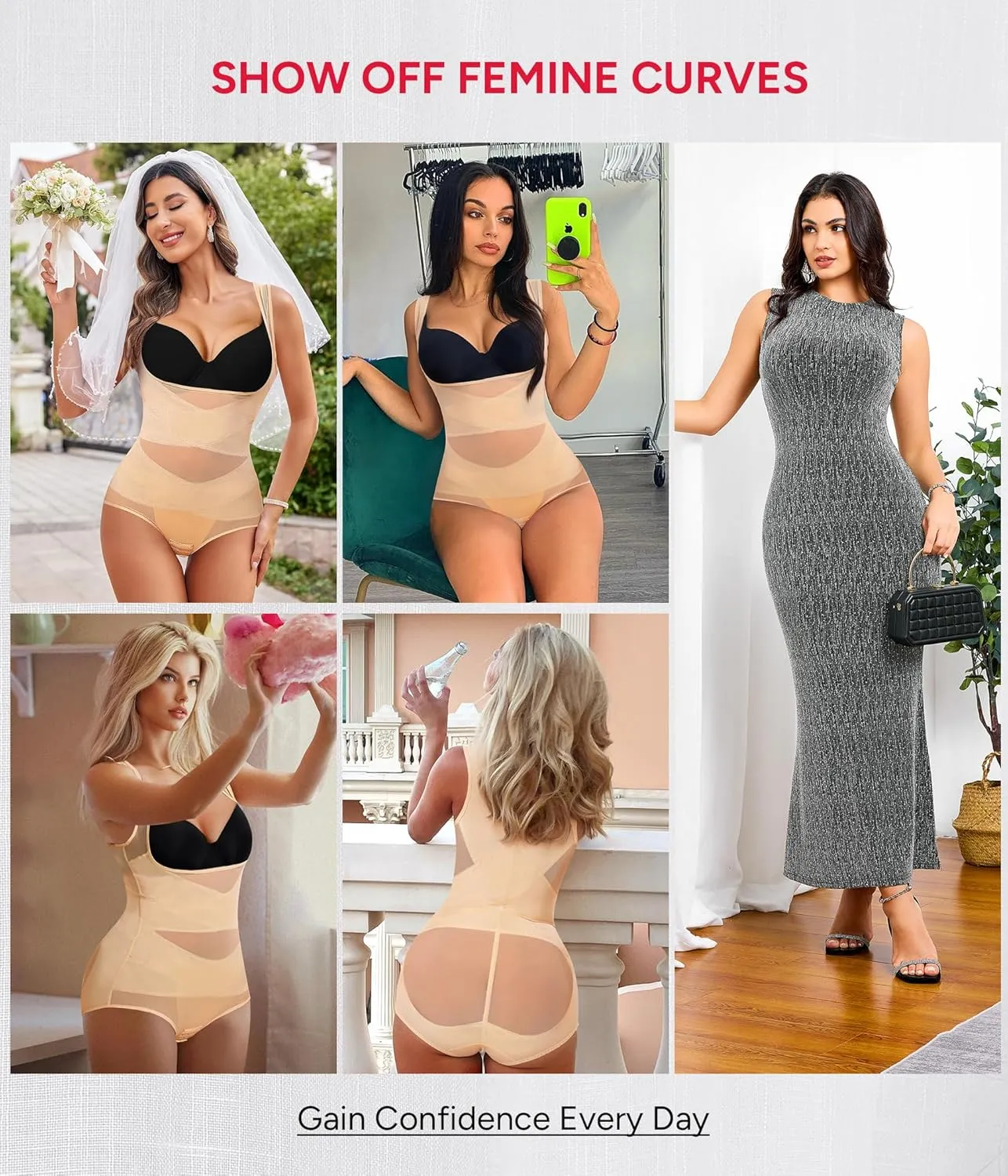 Nebility Shapewear for Women Tummy Control Bodysuit Faja Body Shaper Waist Trainer Snatched Corset Body Suit