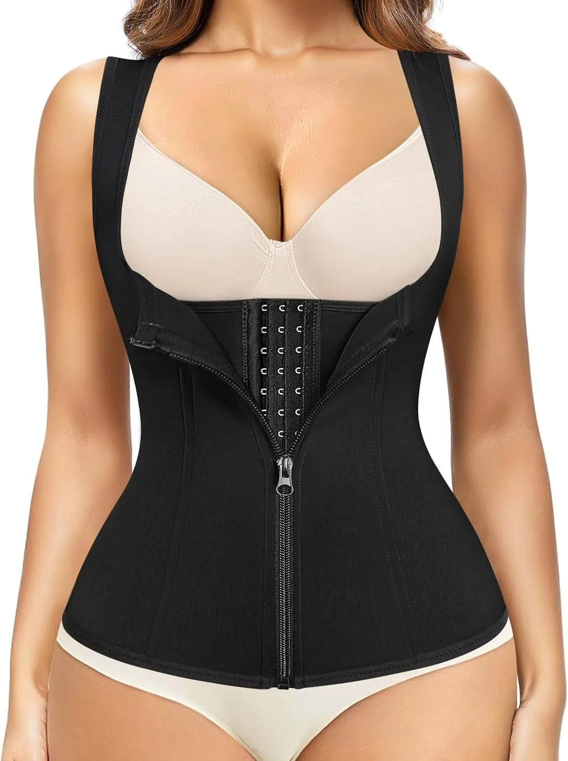 Nebility Waist Trainer for Women Corset Shapewear with Zipper Women's Waist Cincher Tank Top with Adjustable Straps
