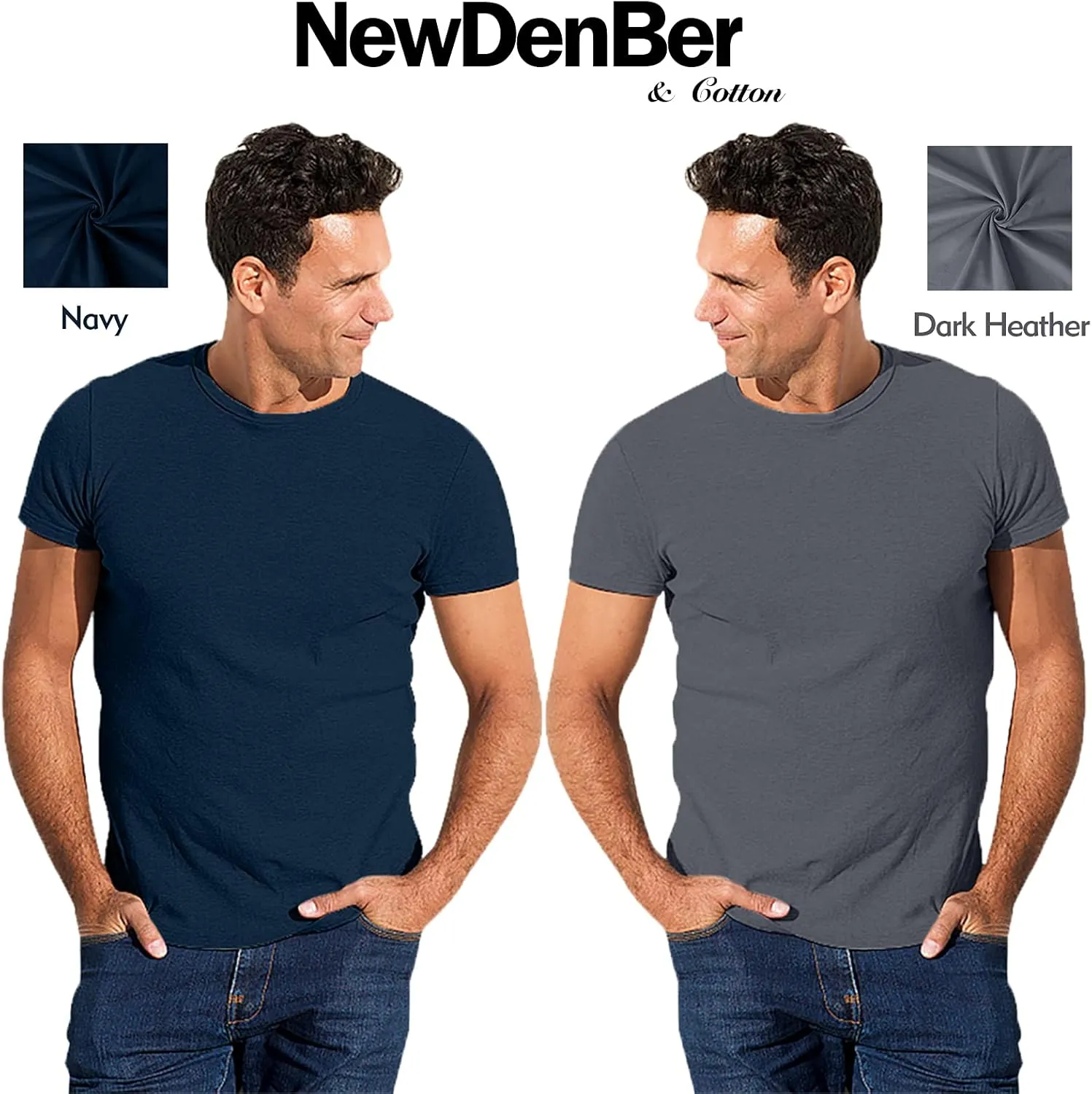 NewDenBer Men's Classic Basic Solid Crew Neck Soft Cotton T-Shirt 4 Pack