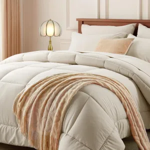 Newspin California King Bed in a Bag Bedding Set - 7 Pieces Beige All Season Comforter Set, Ultra Soft Bedding Comforter Set with Comforter, Flat Sheet, Fitted Sheet, Pillowcases & Shams