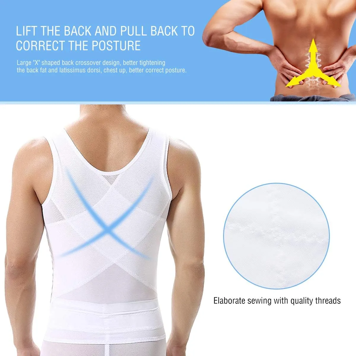 NonEcho Men Shapewear Compression Shirts Undershirts Slimming Body Shaper Waist Trainer Tank Top Vest with Zipper