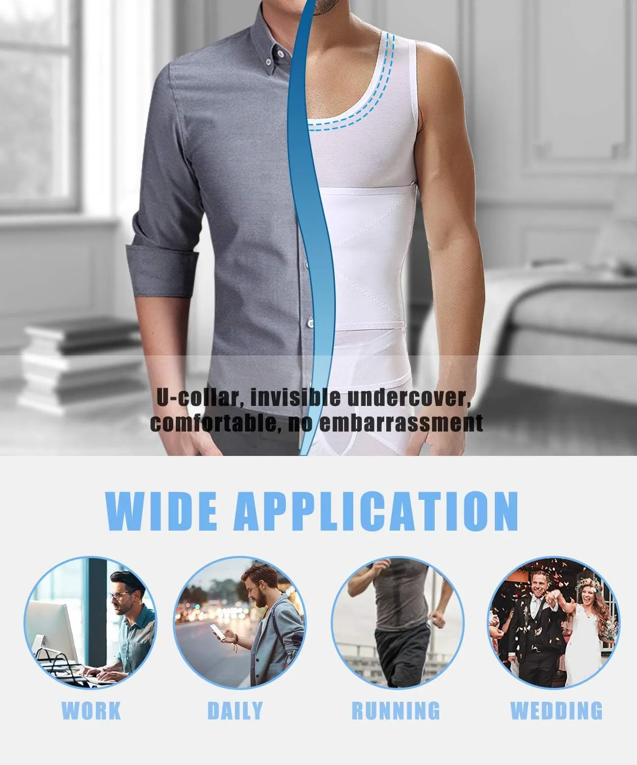 NonEcho Men Shapewear Compression Shirts Undershirts Slimming Body Shaper Waist Trainer Tank Top Vest with Zipper