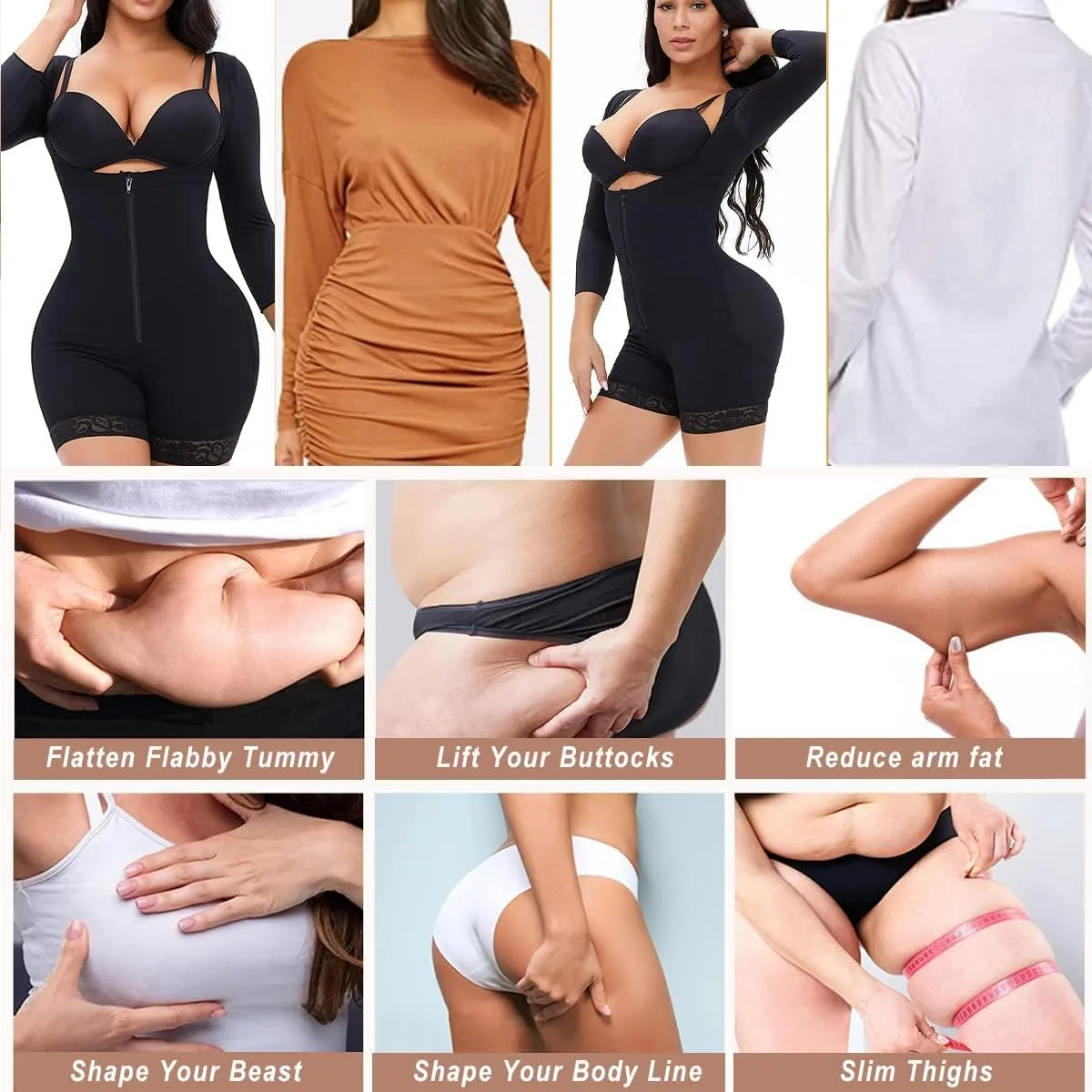 NonEcho Women Tummy Control Shapewear Waist Trainer Bodysuit Slim Full Body Shaper Open Bust Tops