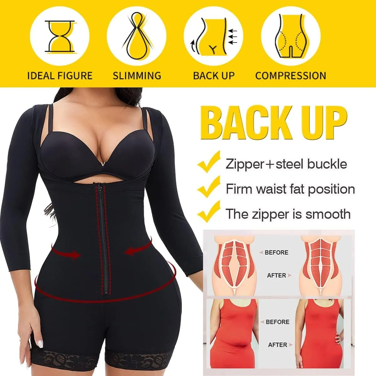 NonEcho Women Tummy Control Shapewear Waist Trainer Bodysuit Slim Full Body Shaper Open Bust Tops