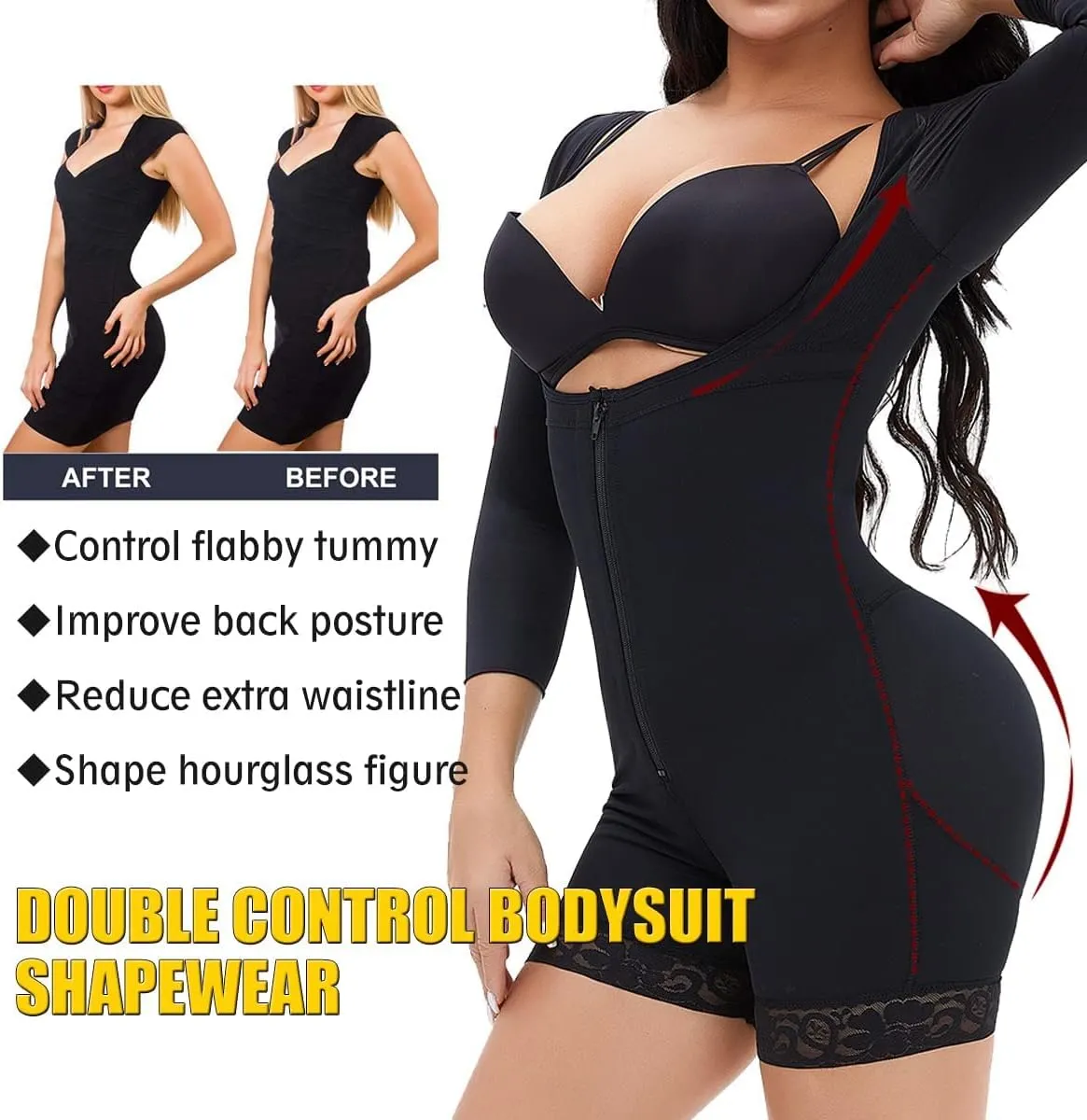 NonEcho Women Tummy Control Shapewear Waist Trainer Bodysuit Slim Full Body Shaper Open Bust Tops