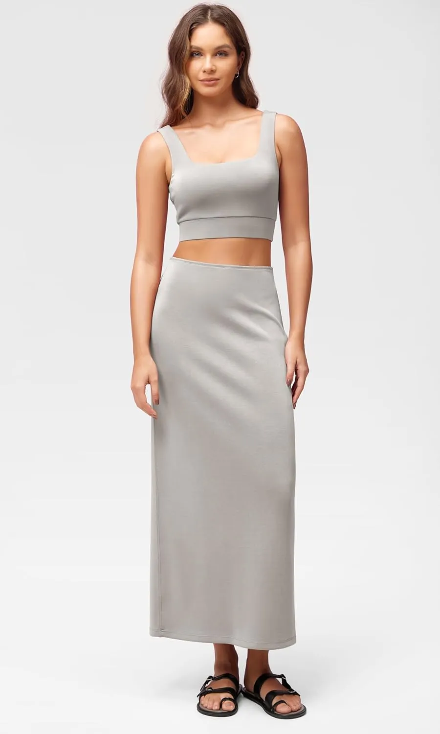 ODODOS Modal Soft Maxi Skirt for Women, Back Slit High Waist Casual Long Pencil Skirts
