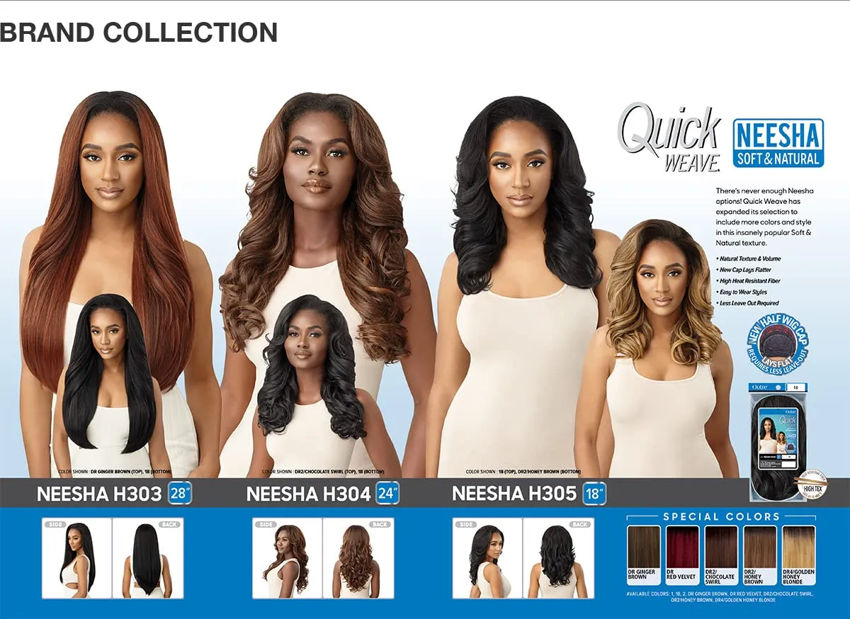 Outre Synthetic Quick Weave Wig - Neesha H305 (Color:DR2/CHOCOLATE SWIRL)