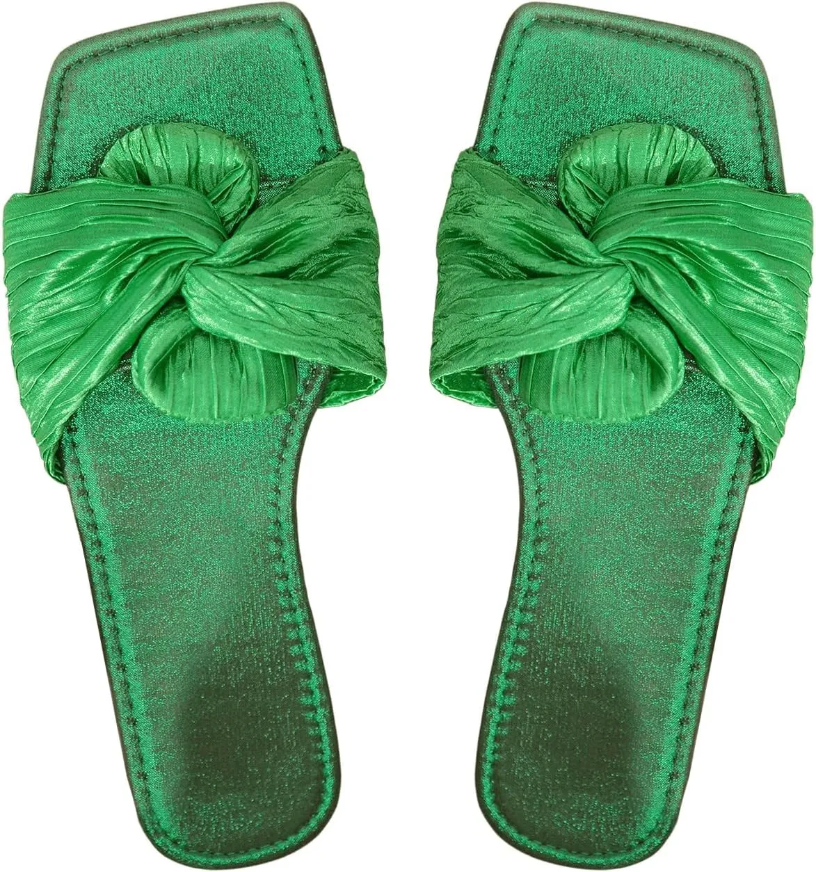OYOANGLE Women's Metallic Twist Front Open Toe Flat Sandals Fashion Slide Sandals