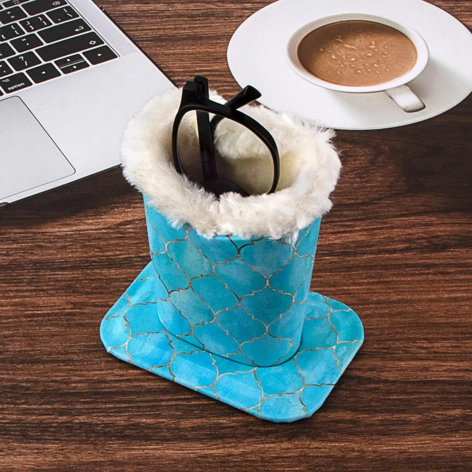 Pack of 2 Plush Lined Eyeglasses Holder Stand Protective Glasses Case For Desks Or Nightstands