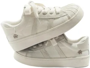 Paw Retro Shell-Toe Cute Shoes - Y2K Kawaii Chunky Sneakers for Women & Girls, Comfy Breathable White Casual Trainer for Back to School, Beach Travel, Campus Concerts, All-Match Minimalist Streetwear
