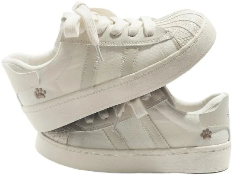 Paw Retro Shell-Toe Cute Shoes - Y2K Kawaii Chunky Sneakers for Women & Girls, Comfy Breathable White Casual Trainer for Back to School, Beach Travel, Campus Concerts, All-Match Minimalist Streetwear