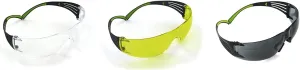 Peltor Sport SecureFit 400 Eye Protection, Multi Shaded 3 Pack (Clear/Amber/Gray), High Impact Resistant, Blocks 99.9% UV, Anti-Fog, Scratch Resistant Lenses, Low Profile Safety Glasses (SF400-P3PK-6)