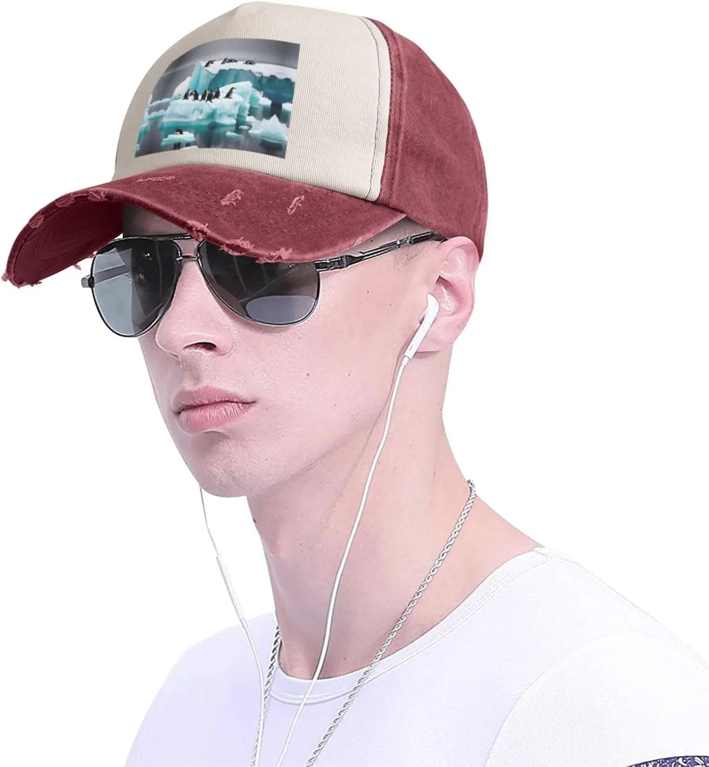 Penguins On The Iceberg Print Golf Flat Snapback Hat,Hip Hop Style Flat Bill,Personalized Adjustable Summer Sun Hat Unisex