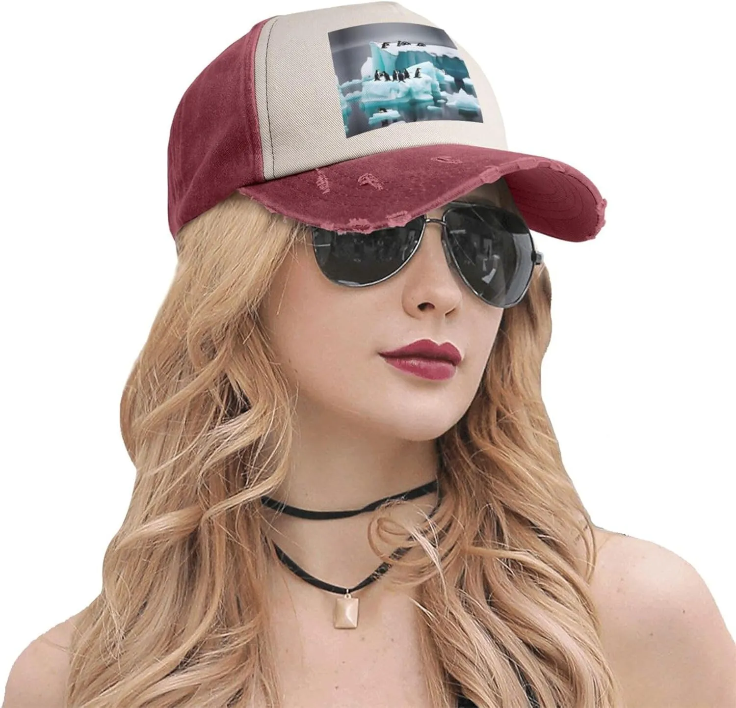 Penguins On The Iceberg Print Golf Flat Snapback Hat,Hip Hop Style Flat Bill,Personalized Adjustable Summer Sun Hat Unisex