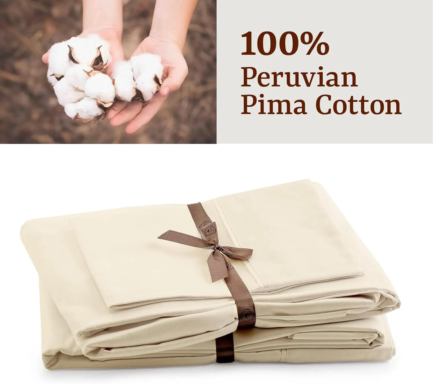 Peru Pima Bed Sheet Set – Full Size, 4 Pieces, 100% Peruvian Pima Cotton, Percale, 415 Thread Count, Cooling, Breathable & Soft, Hotel-Quality Bedding, Ivory