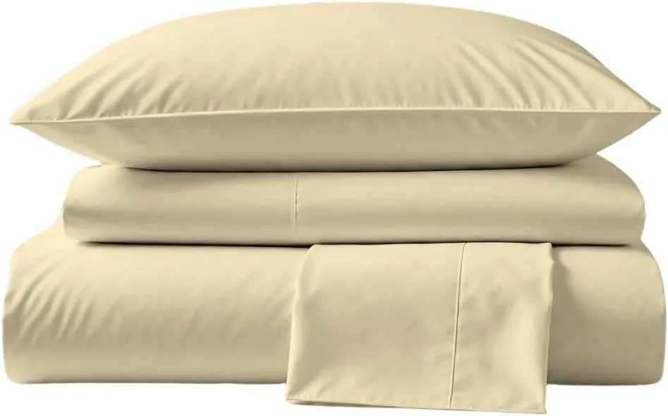 Peru Pima Bed Sheet Set – Full Size, 4 Pieces, 100% Peruvian Pima Cotton, Percale, 415 Thread Count, Cooling, Breathable & Soft, Hotel-Quality Bedding, Ivory