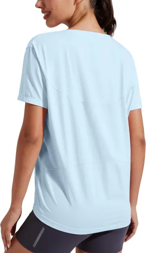 Pioneer Camp Women's Bamboo Viscore Short Sleeve Shirt Neck Loose Fit Workout T-Shirt Gym Athletic Casual Tops