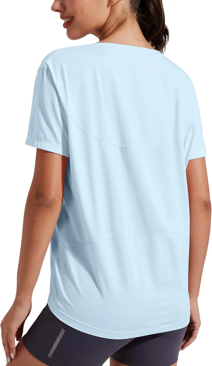 Pioneer Camp Women's Bamboo Viscore Short Sleeve Shirt Neck Loose Fit Workout T-Shirt Gym Athletic Casual Tops