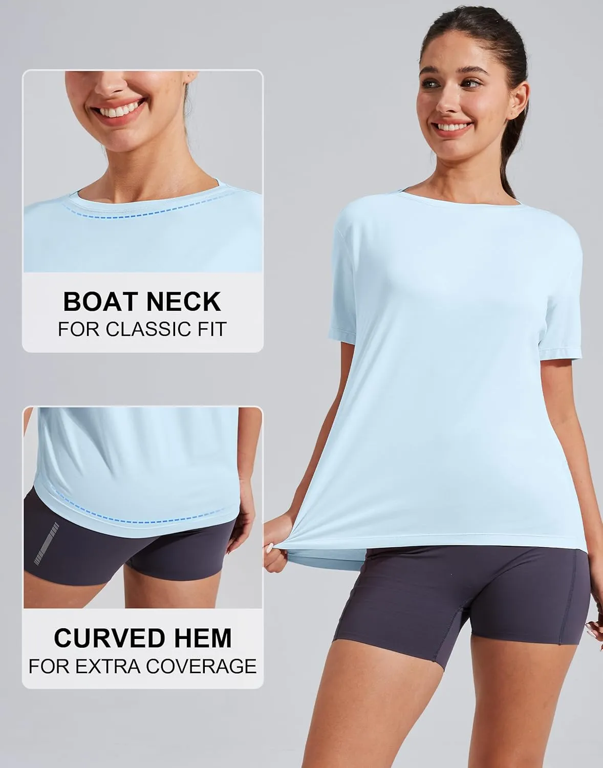 Pioneer Camp Women's Bamboo Viscore Short Sleeve Shirt Neck Loose Fit Workout T-Shirt Gym Athletic Casual Tops