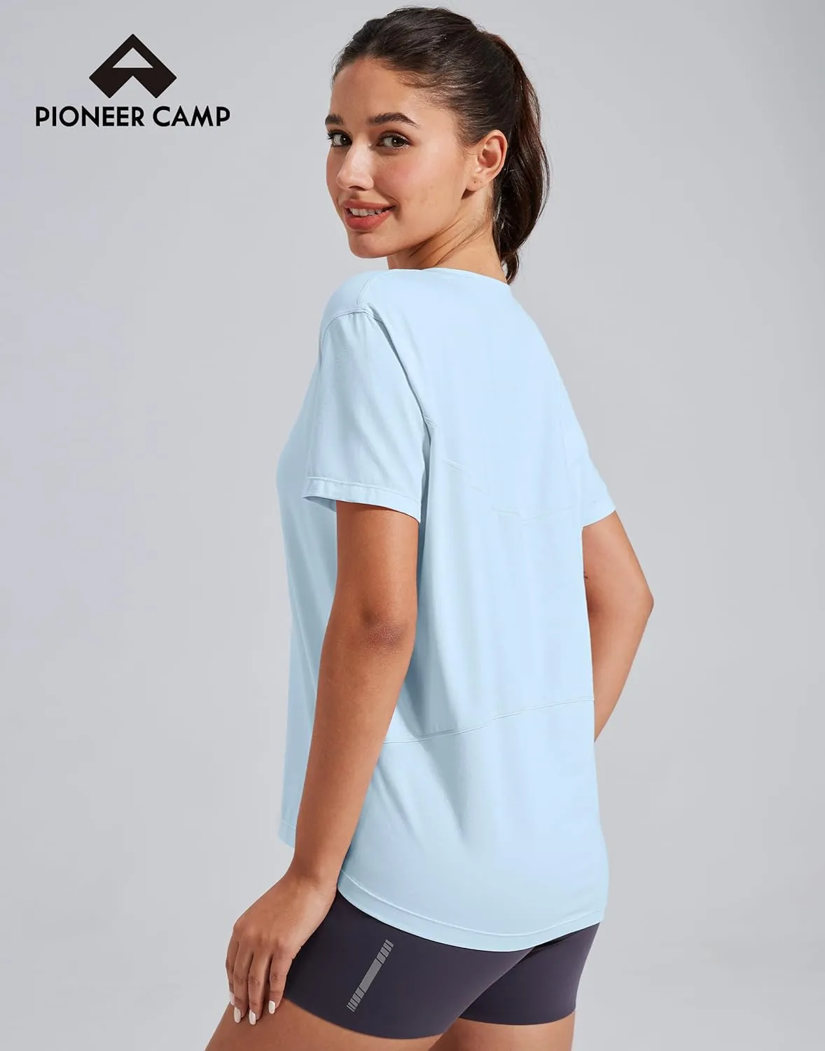 Pioneer Camp Women's Bamboo Viscore Short Sleeve Shirt Neck Loose Fit Workout T-Shirt Gym Athletic Casual Tops