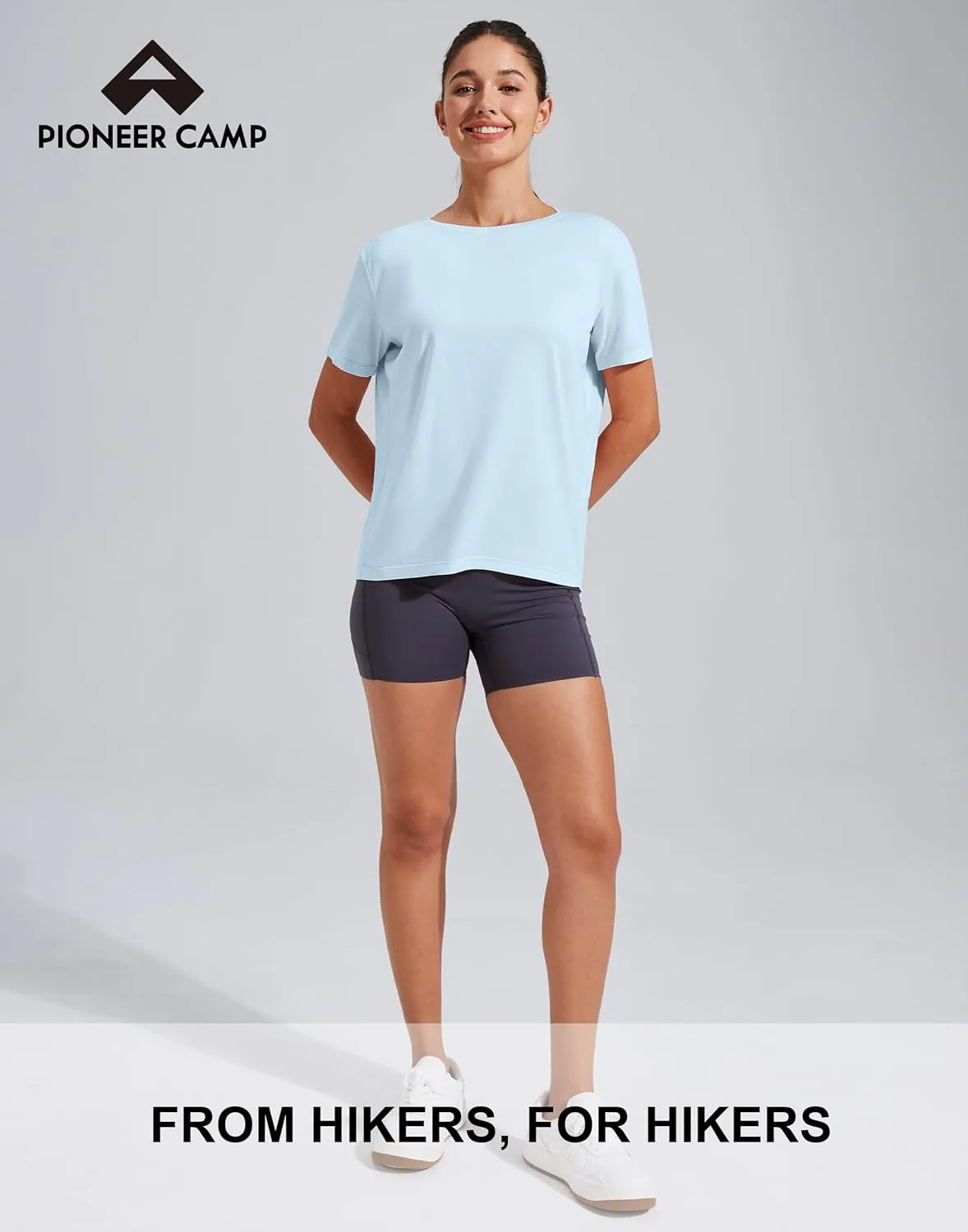 Pioneer Camp Women's Bamboo Viscore Short Sleeve Shirt Neck Loose Fit Workout T-Shirt Gym Athletic Casual Tops