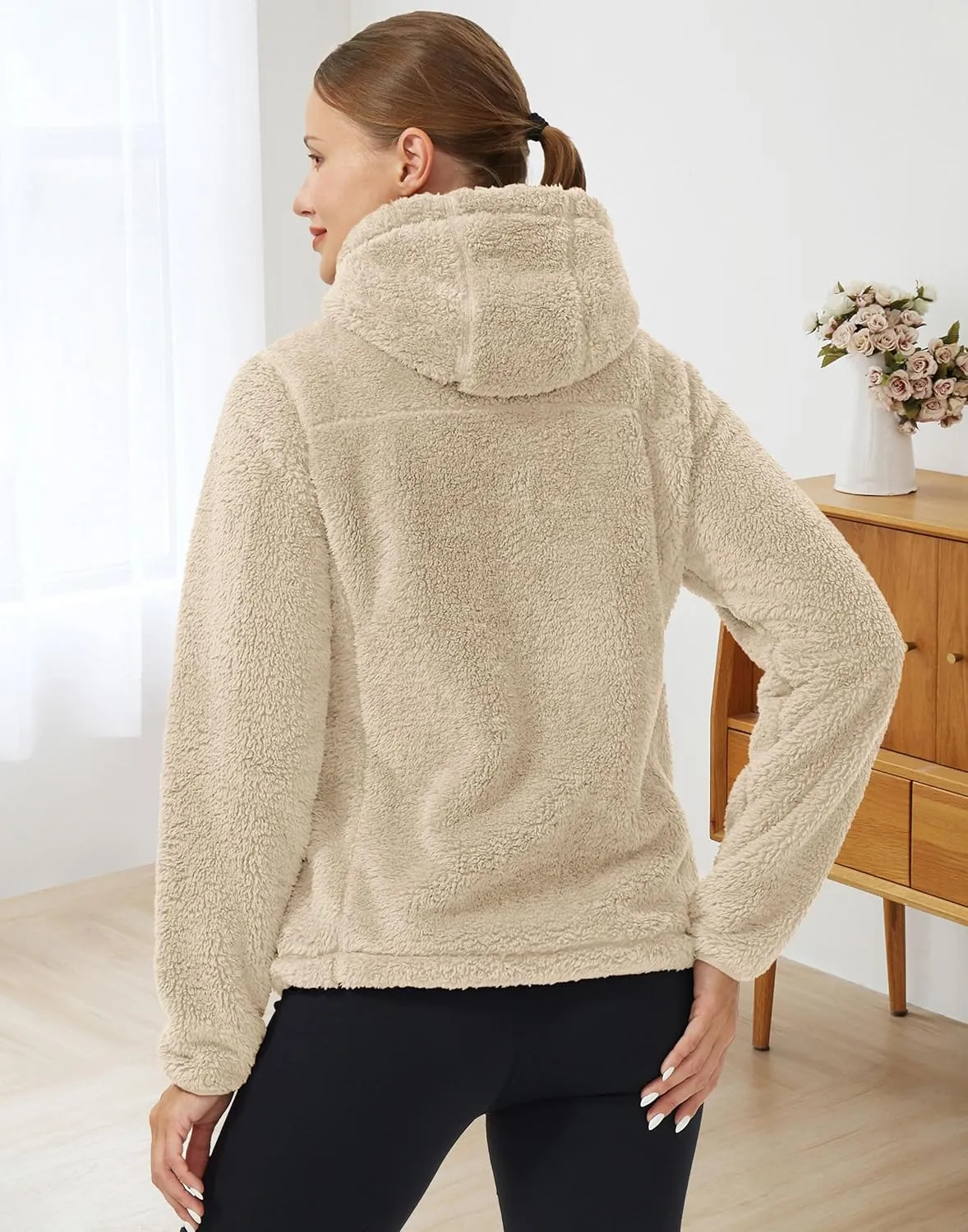 Pioneer Camp Women's Fuzzy Fleece Jacket Full Zip Up Lightweight Warm Soft Fleece Coat with hood for Spring Fall Winter