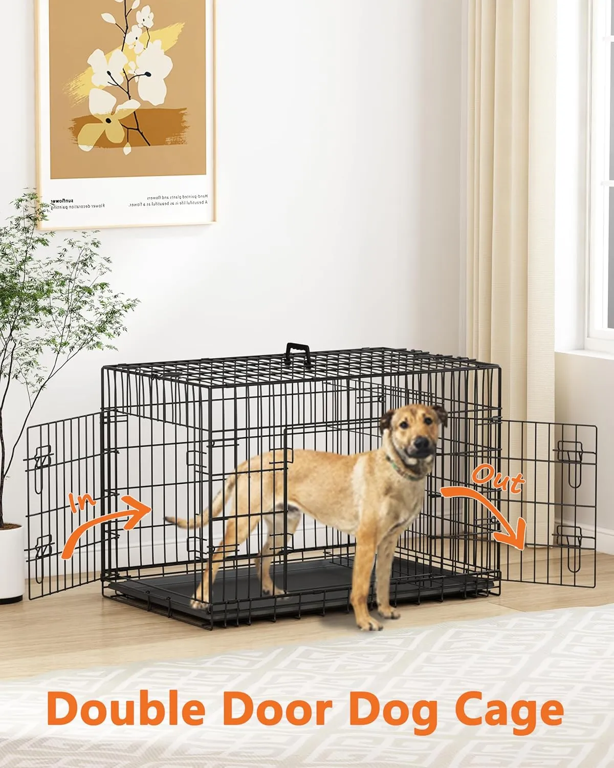 Piskyet 24 Inch Double Door Small Dog Crate with Divider Panel and Leak- Proof Pan Tray, Folding Metal Wire Pet Kennel for Indoor,Antigue Color
