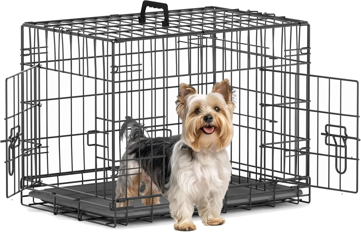 Piskyet 24 Inch Double Door Small Dog Crate with Divider Panel and Leak- Proof Pan Tray, Folding Metal Wire Pet Kennel for Indoor,Antigue Color