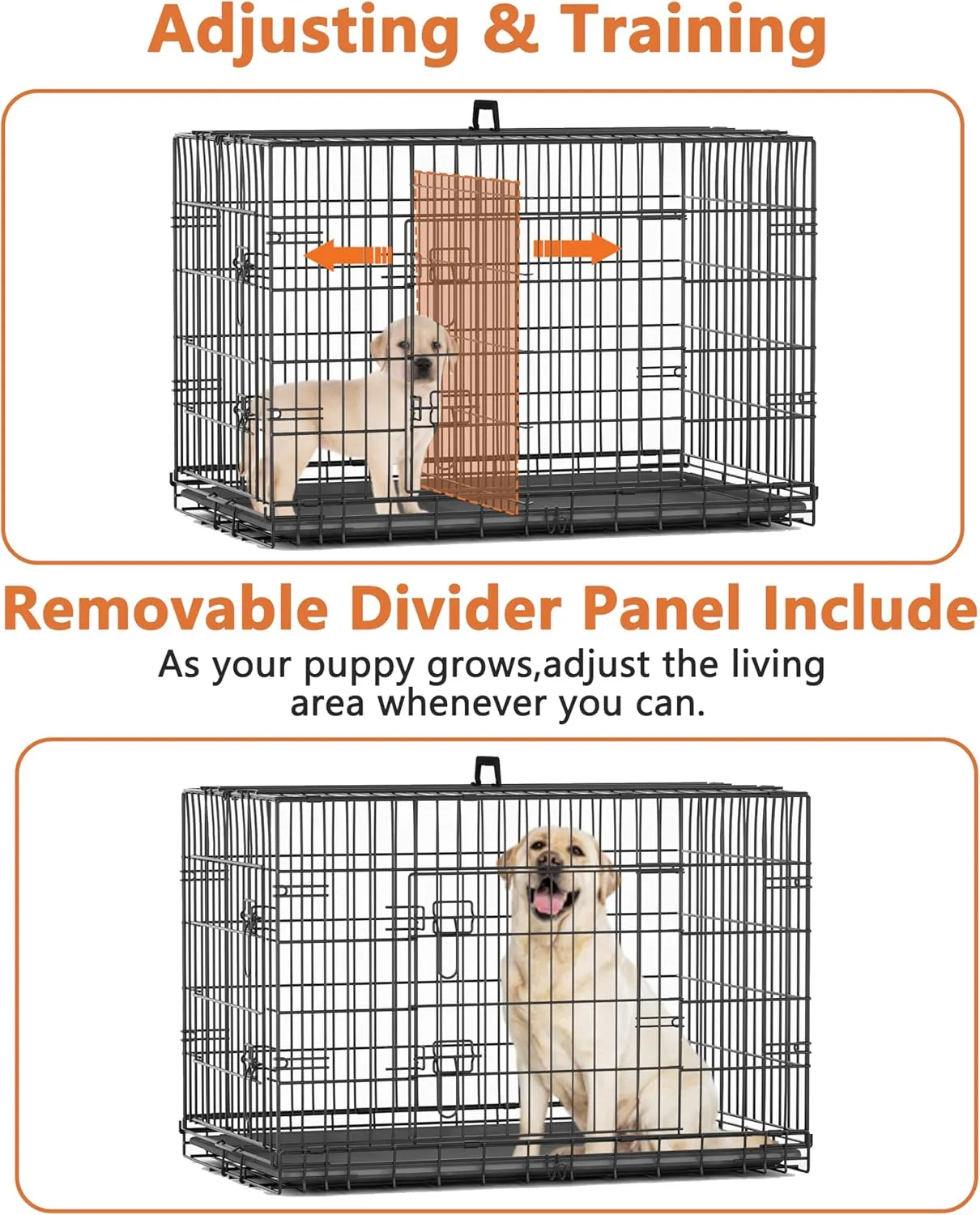 Piskyet 24 Inch Double Door Small Dog Crate with Divider Panel and Leak- Proof Pan Tray, Folding Metal Wire Pet Kennel for Indoor,Antigue Color