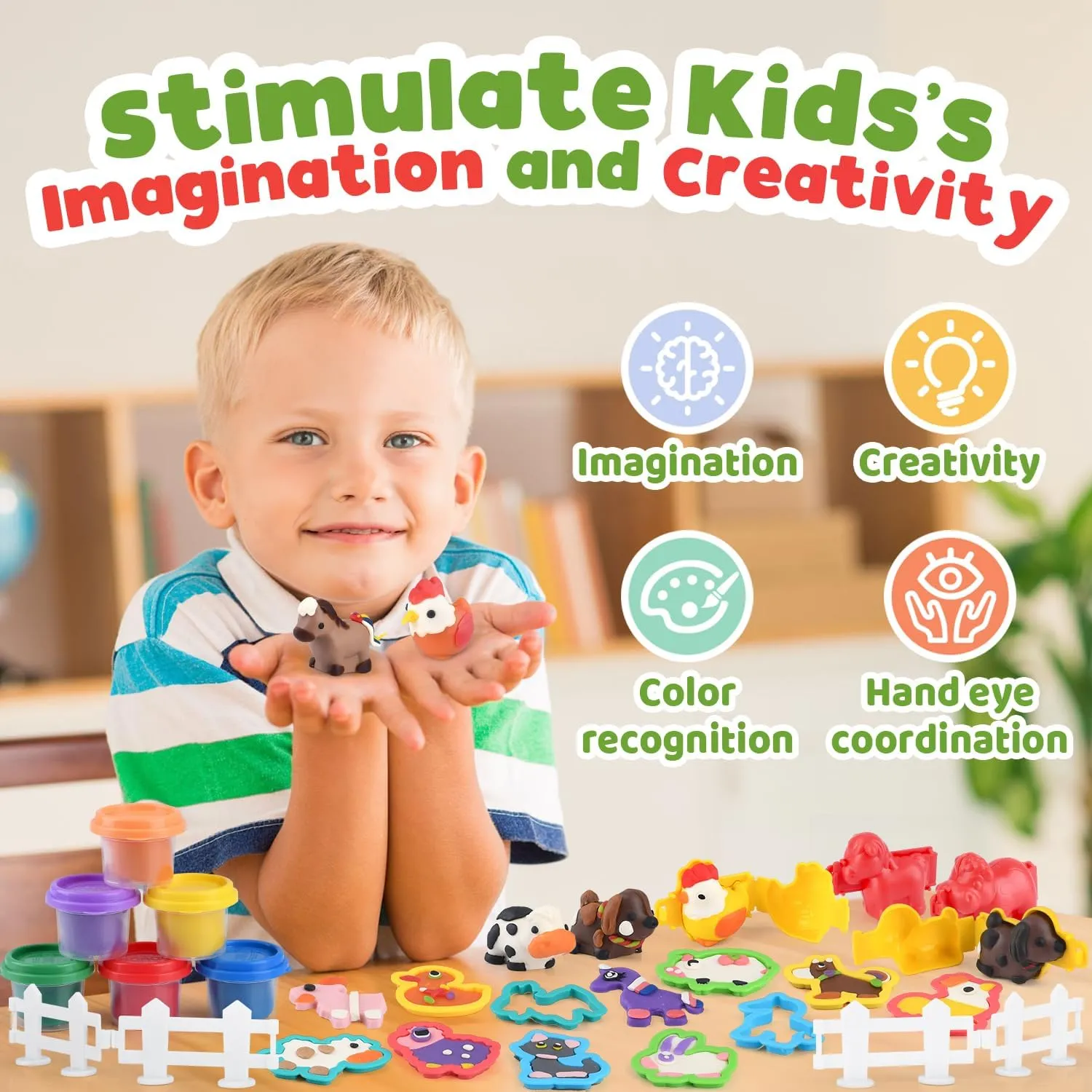 PLAY Farm Animals Clay Sets for Kids Ages 4-8, Color Dough Kit with Animal Molds, Non-Toxic & Safe Toys Gifts for Boys Girls 4-6